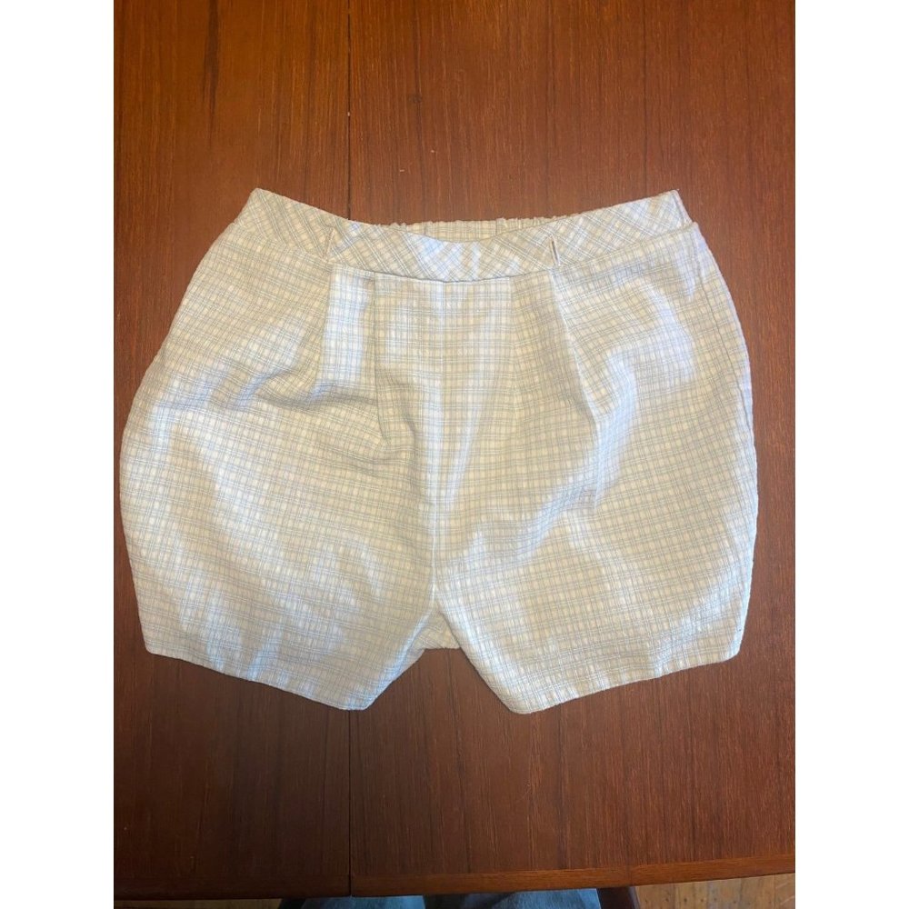 Sarah Louise England Pale Blue & White Plaid Shorts Button On/Suspender Style 6M